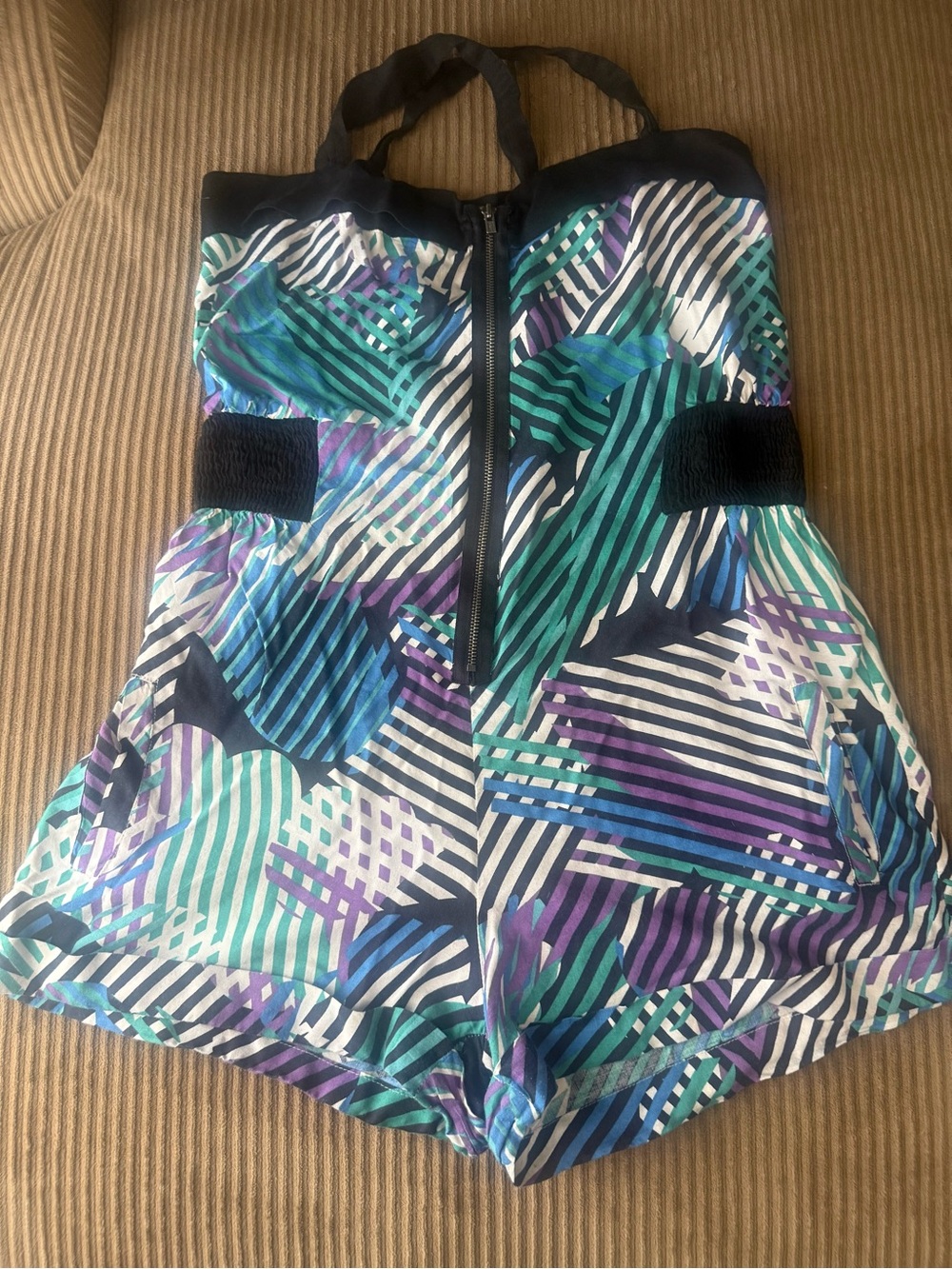 Roxy Women’s Multicolor Striped Halter Romper - Teal, Purple, Navy, White